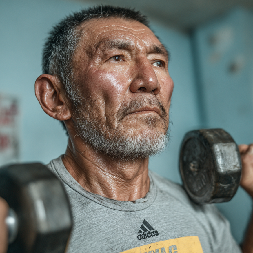 Katta yoshli odamlar sport zalida